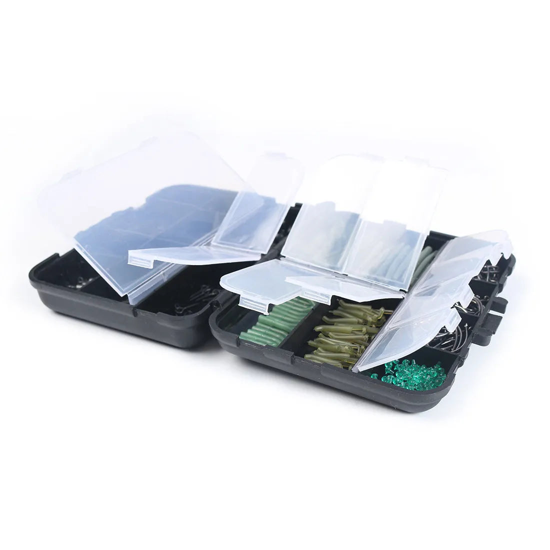 ANMUKA 420-piece space beam rotating fishing accessories set with swivels, pins, hooks, and storage box on a white background