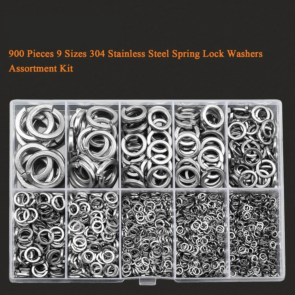 304 stainless steel spring lock washer combination box containing 900 pieces for metric bolts 2-12mm