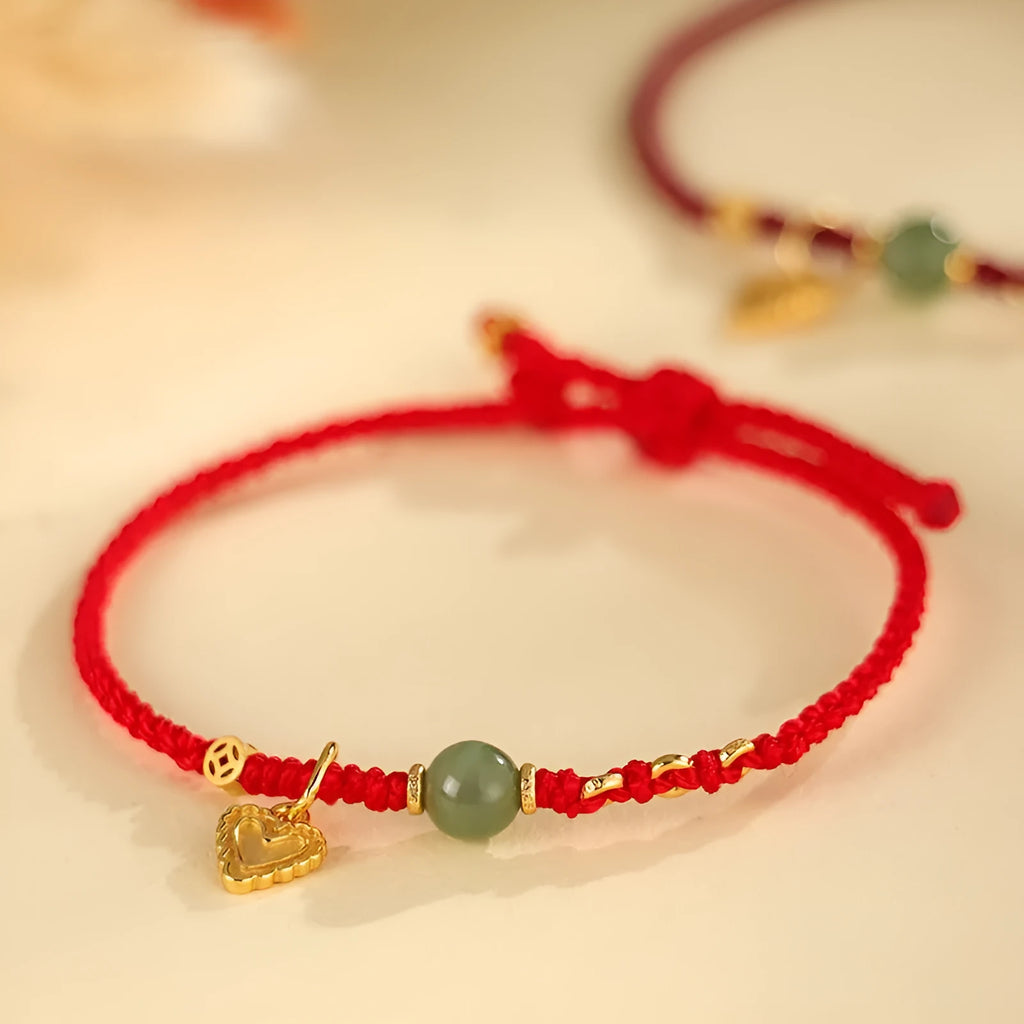 Handmade 925 silver Hetian jade bracelet with woven design in red colour option