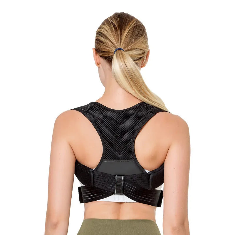 Black anti-humpback posture correction belt for back sitting and shoulder alignment support
