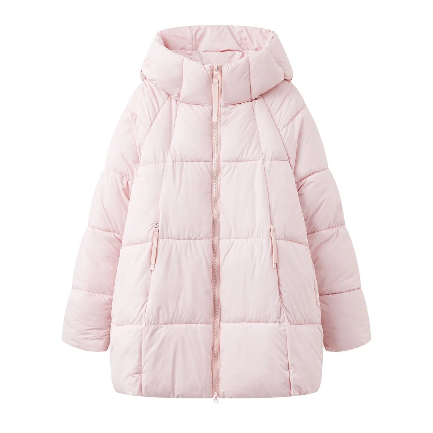 Women's winter loose mid-length down thickened cotton coat in solid colour with pockets, available in multiple colours
