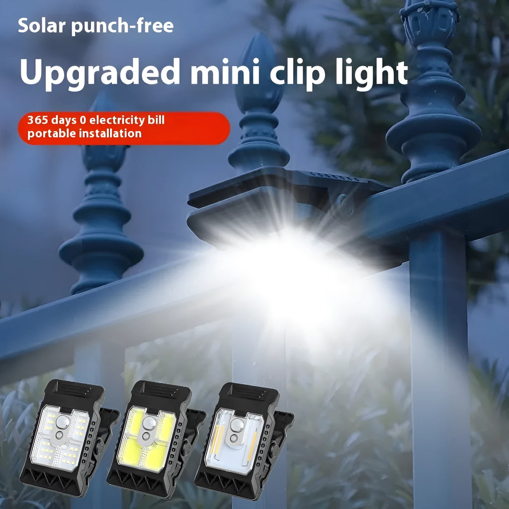 Compact intelligent induction clip lamp with motion sensor and clip base.
