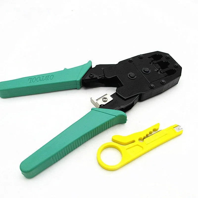 Network cable crimping pliers with RJ45 and RJ11 heads, rubber handles, 160mm length