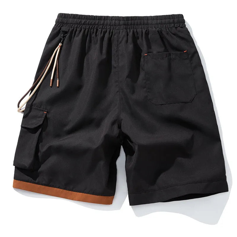 Men's plus size straight-leg cropped sports shorts in bamboo fibre fabric, shown in coffee colour