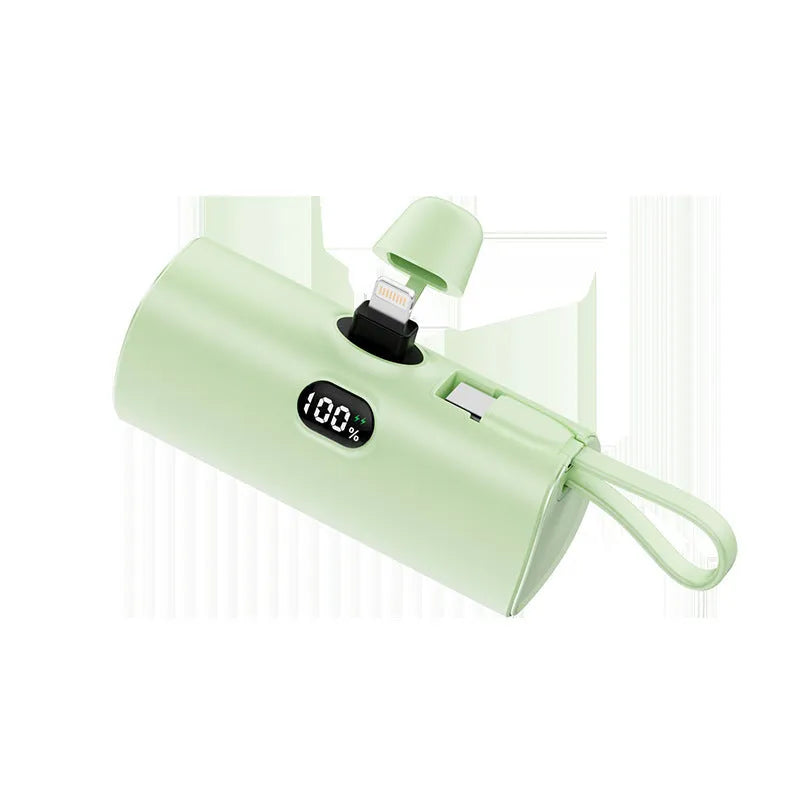 Capsule-shaped digital display wireless power bank with built-in plug in five colour options