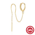 S925 sterling silver geometric stud earrings with gold electroplated flower, tassel, and chain design.