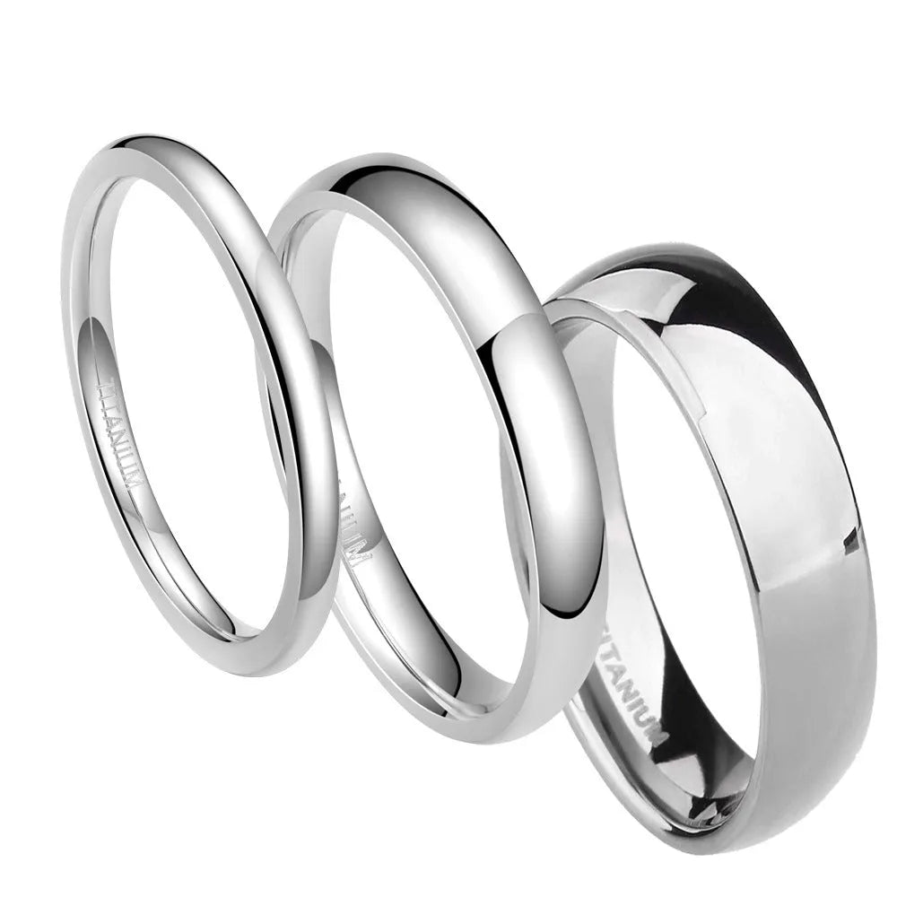 Silver matte-finished titanium ring shown in 2mm, 4mm, and 6mm width options.