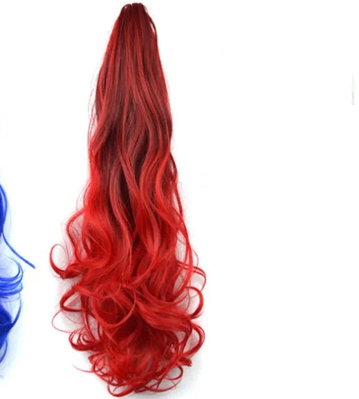 55cm colourful gradient clip ponytail wig in black deep granny grey for ladies, high temperature wire roll-style mechanism