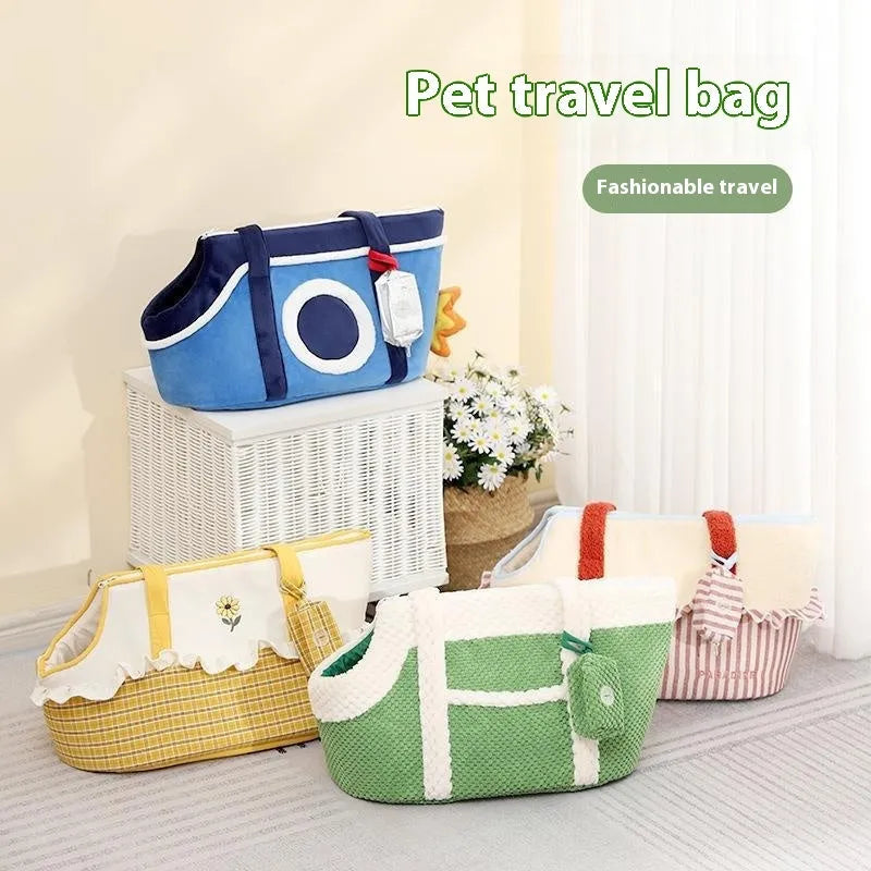 Shoulder pet carrier bag with cartoon stripe pattern for small cats and dogs