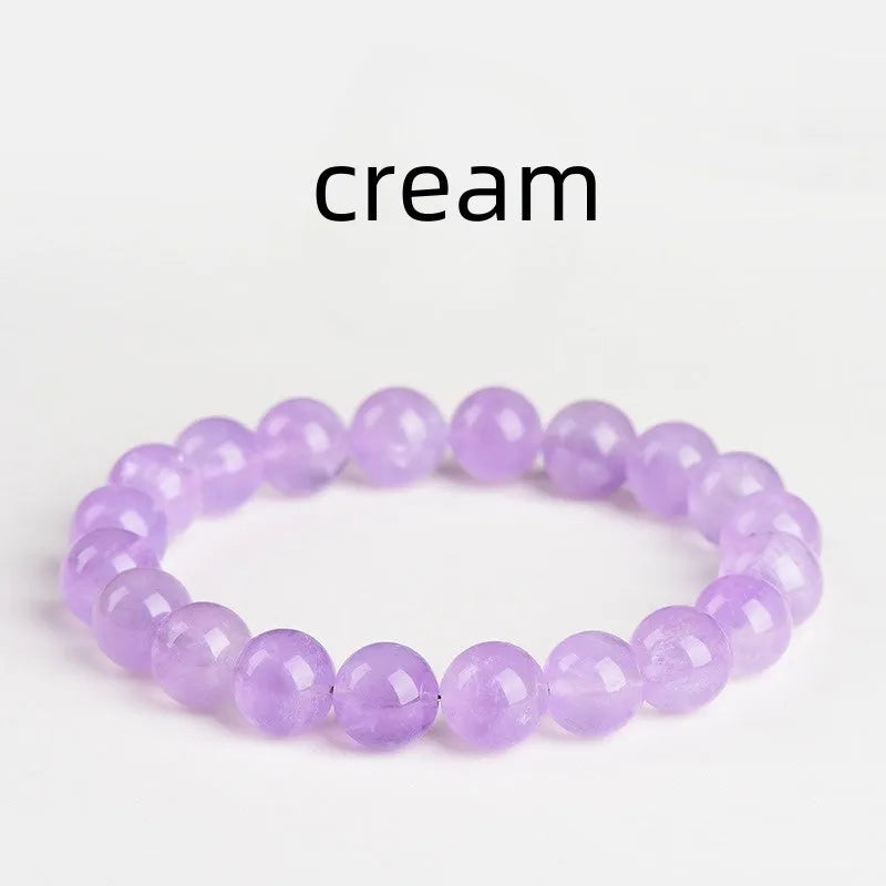 Lavender amethyst bracelet with geometric round beads showing water ripple design in cream body or transparent colour options