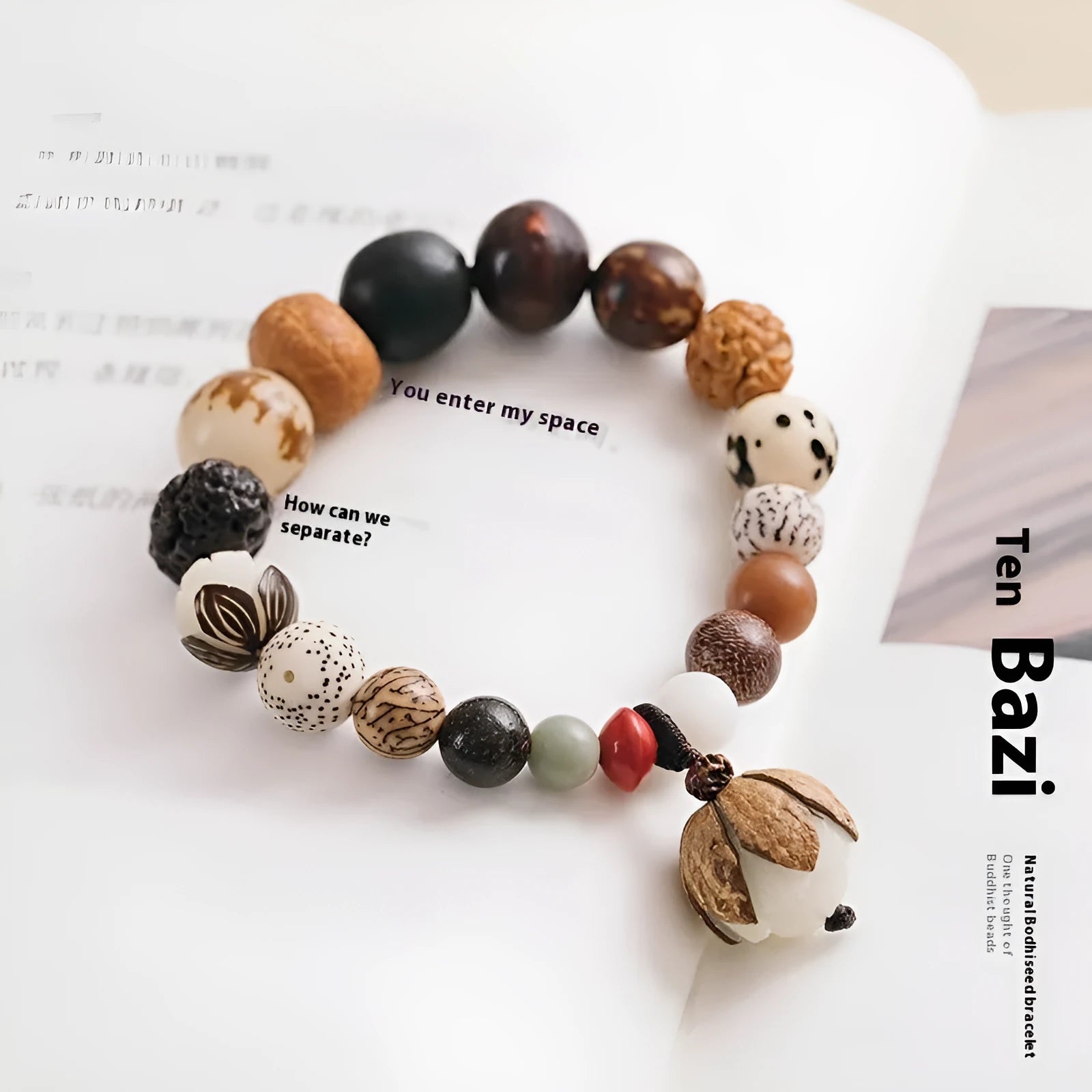 Women's 18-seed Bodhi bead bracelet with geometric pattern on 16cm wrist