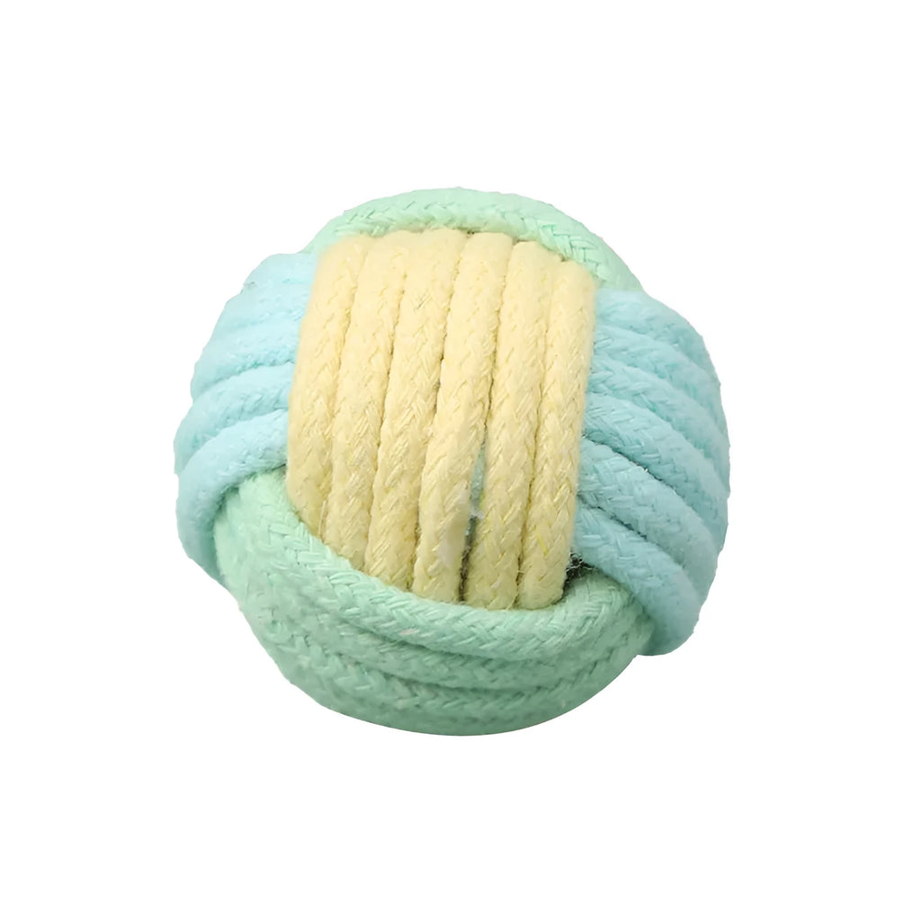 Handmade cat toy with hair ball and plush cotton ball measuring 5cm in blue powder colour