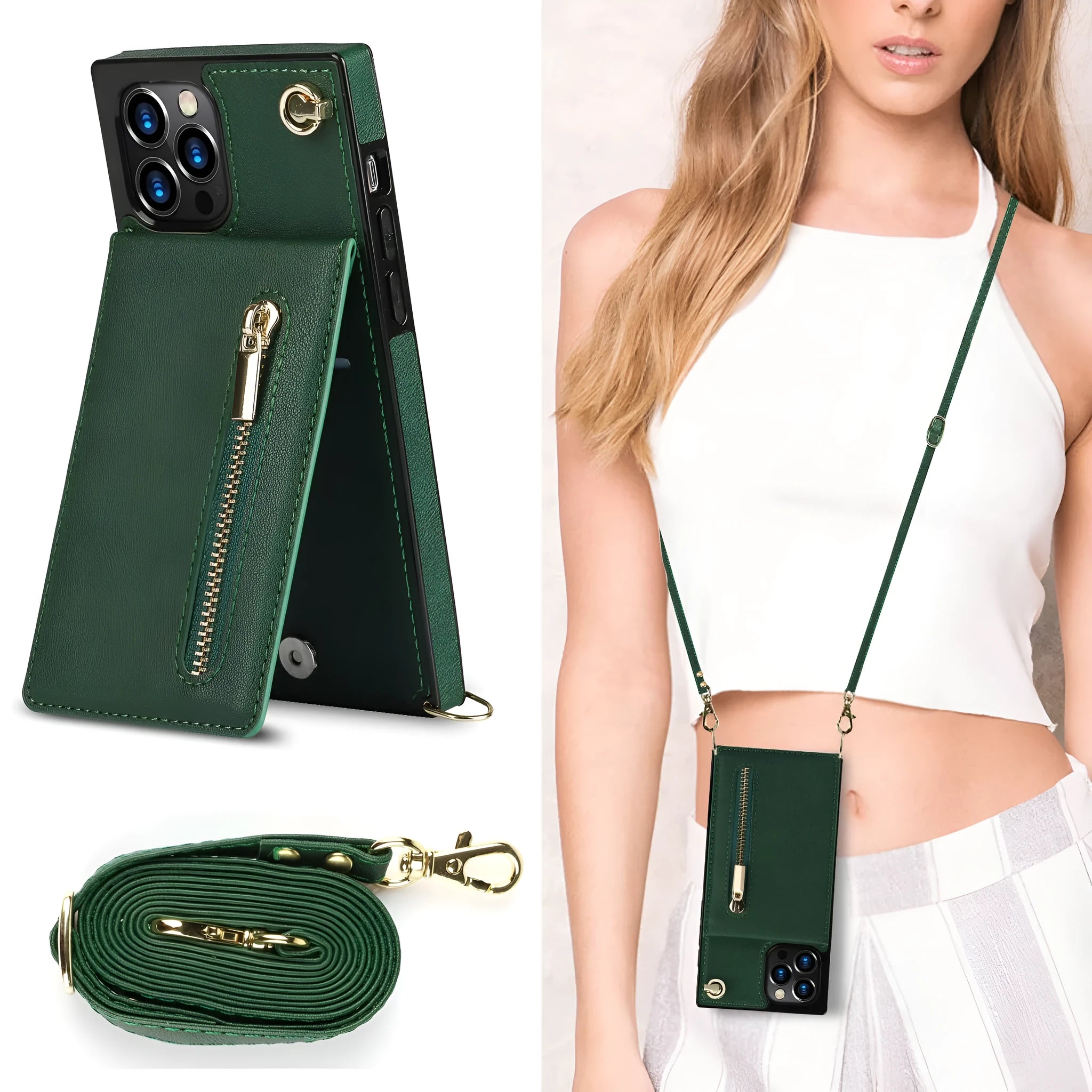 Black leather mobile phone case for an iPhone 13, showing the TPU inner layer and solid-colour exterior.