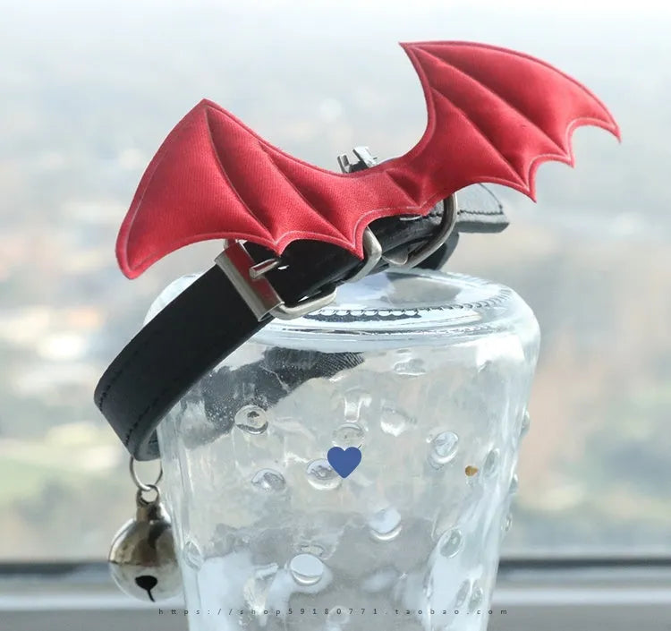 Patent leather satin adult collar with little devil wings and metal bell in multiple colours