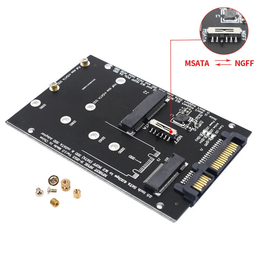 SATA3 to M.2 NGFF and mSATA SSD interface conversion adapter card on blue or black PCB