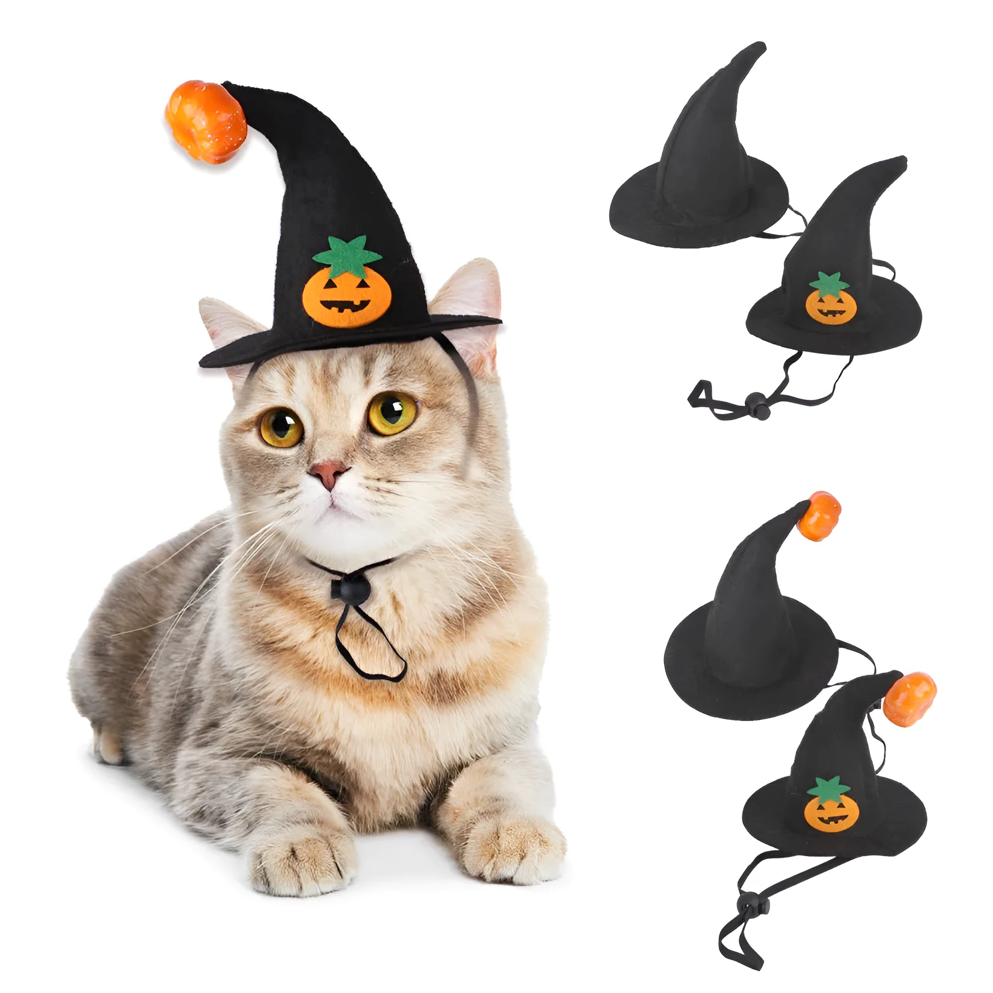 Halloween cat hat in pumpkin smiling face design made from soft cloth with embossed detailing