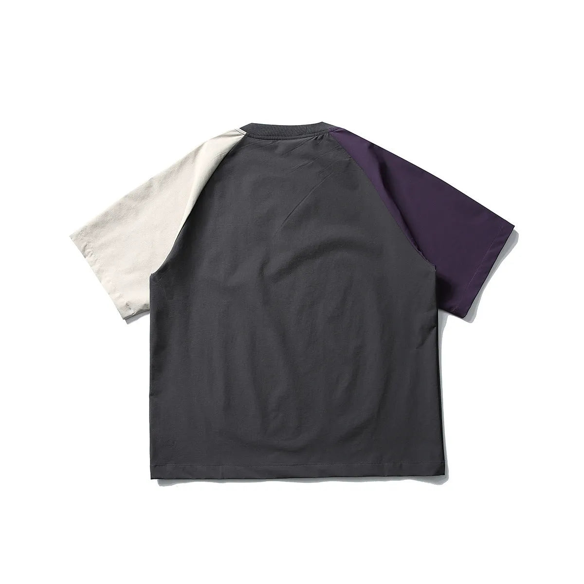 Dark grey men's T-shirt with contrast colour raglan sleeves and loose casual fit