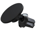 Black aluminium magnetic car air vent phone holder mounted on vehicle centre console