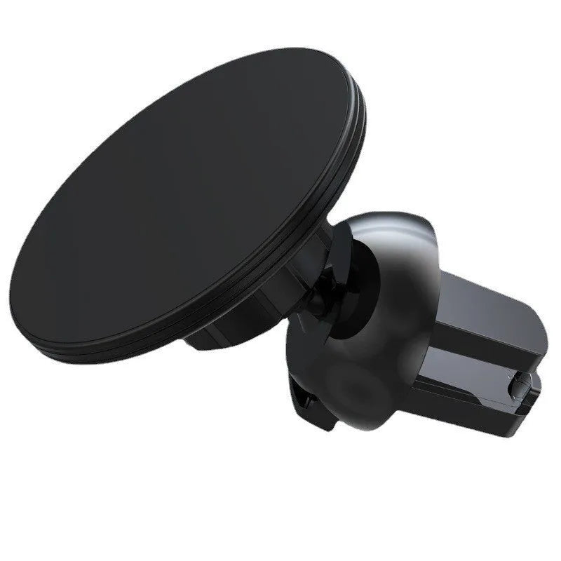 Black aluminium magnetic car air vent phone holder mounted on vehicle centre console