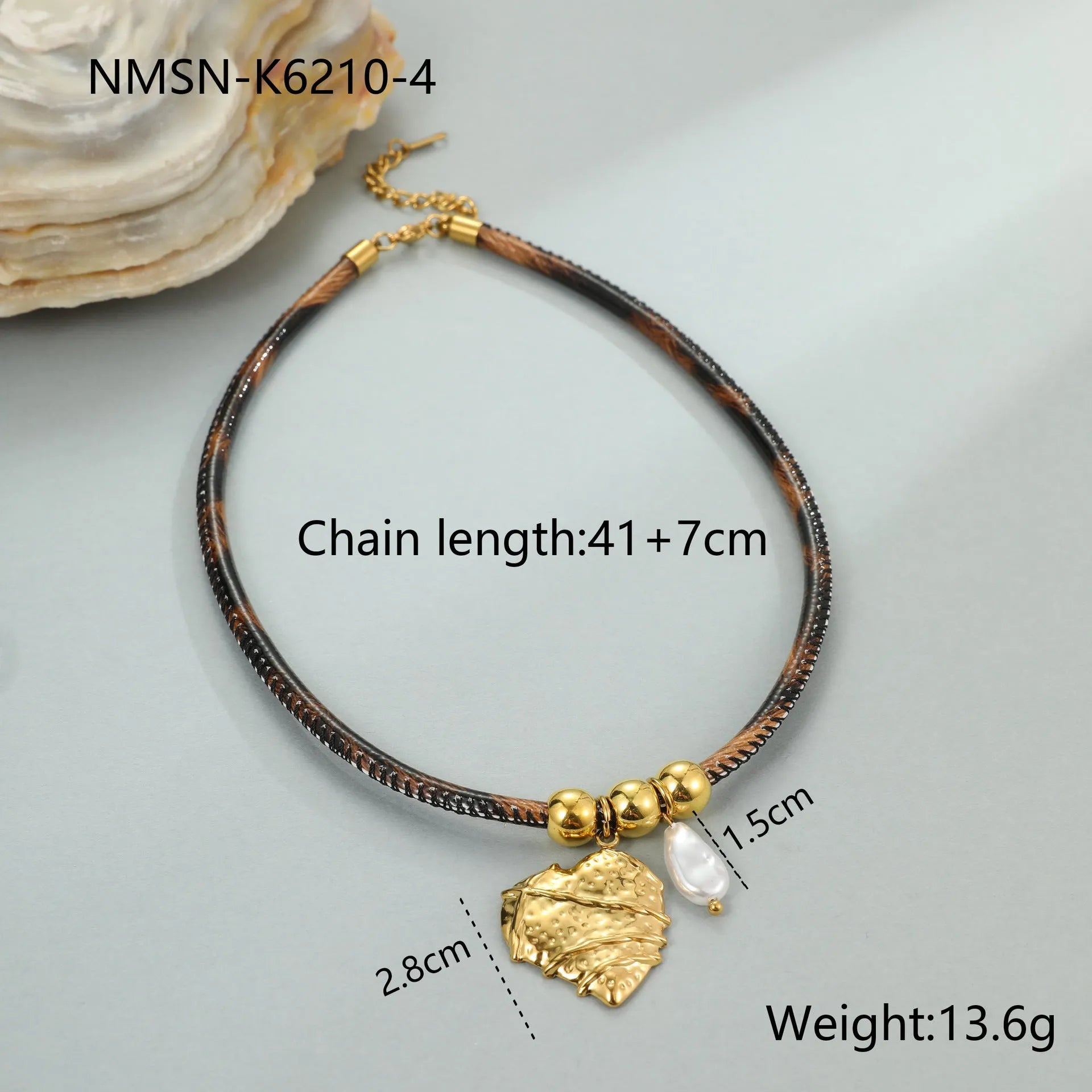 Geometric leopard pendant necklace for women on a stainless steel chain with adjustable length.