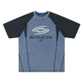 Men's blue hip hop letter print t-shirt with raglan sleeves and loose fit casual styling