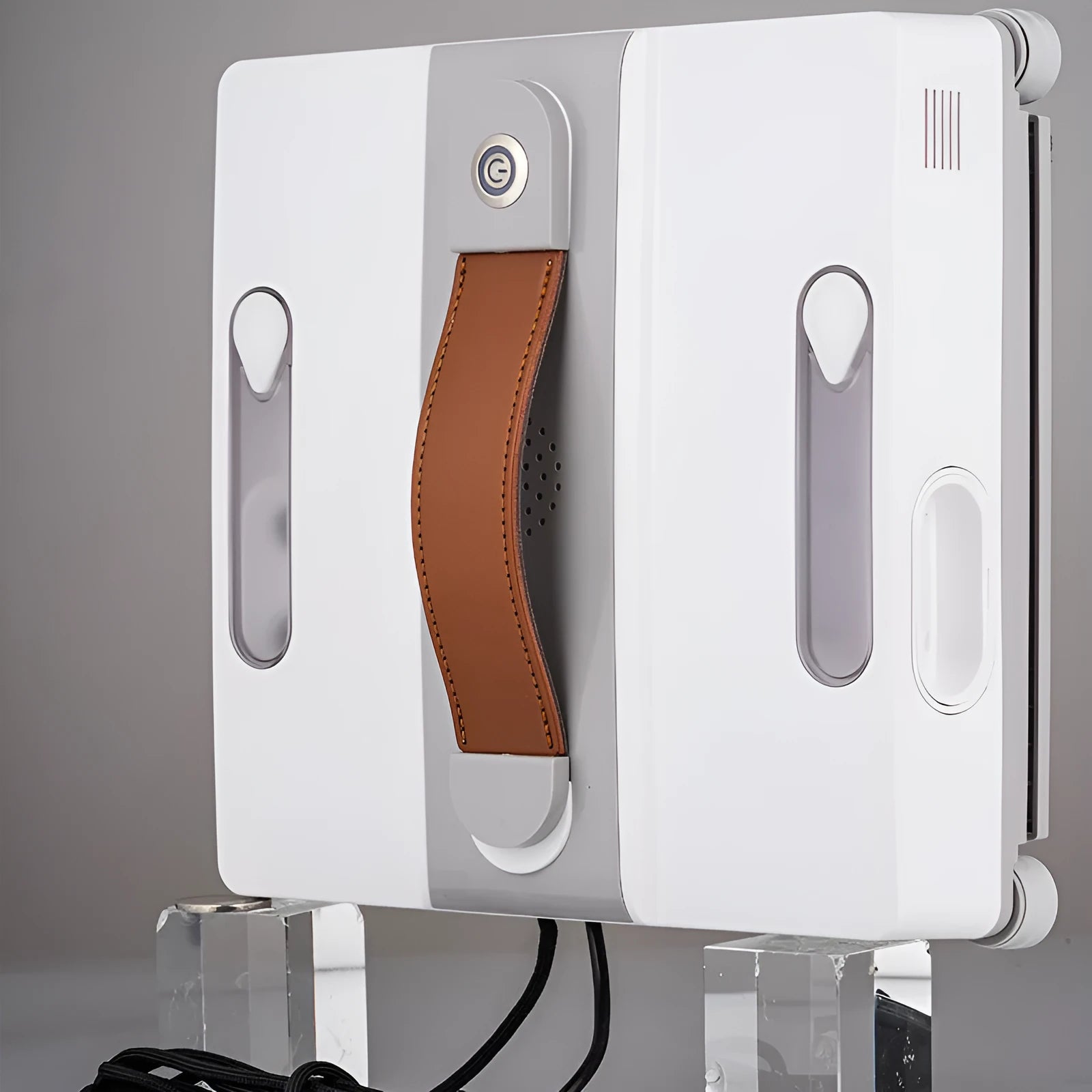 White intelligent window cleaning robot for high-rise windows with electric washing system