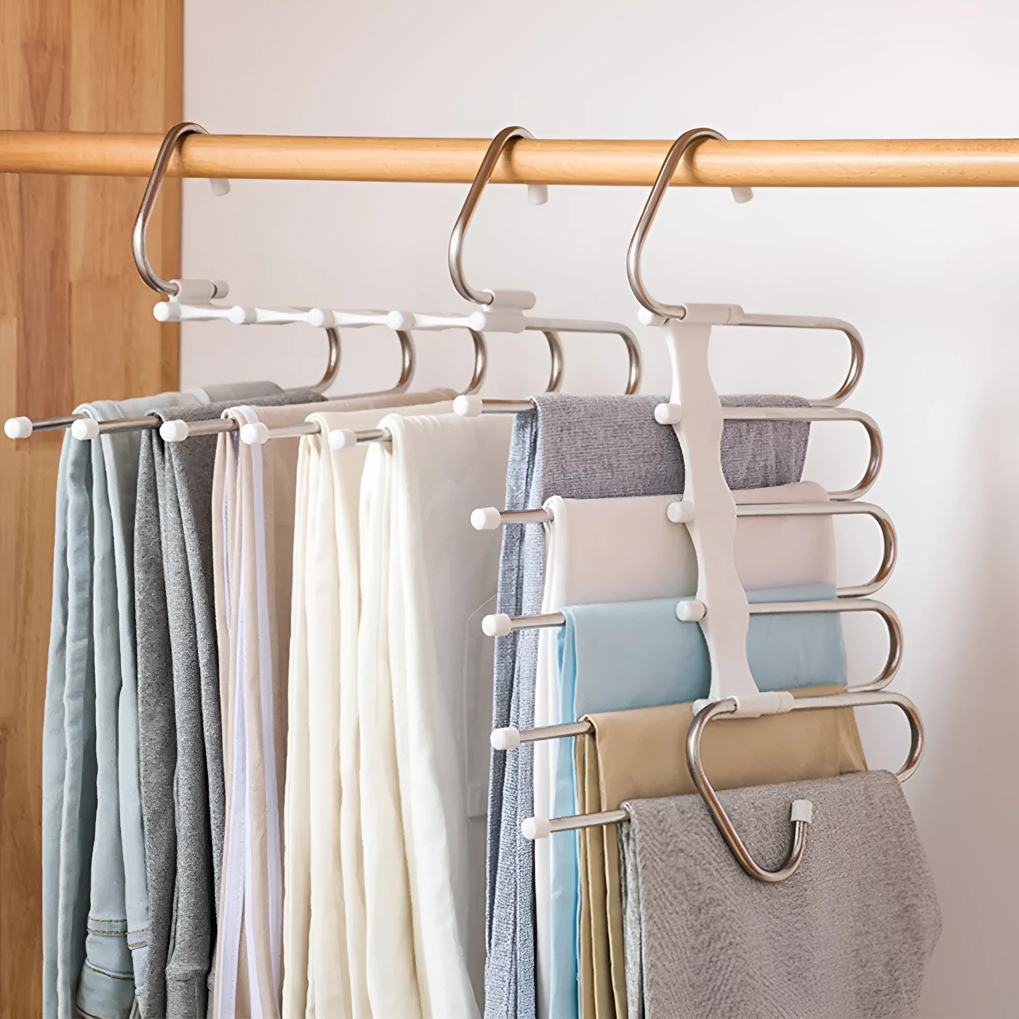 Black stainless steel 5-in-1 multi-functional clothes hanger with five detachable booms