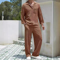 Men's casual polyester suit set with shirt jacket and trousers in four colour options