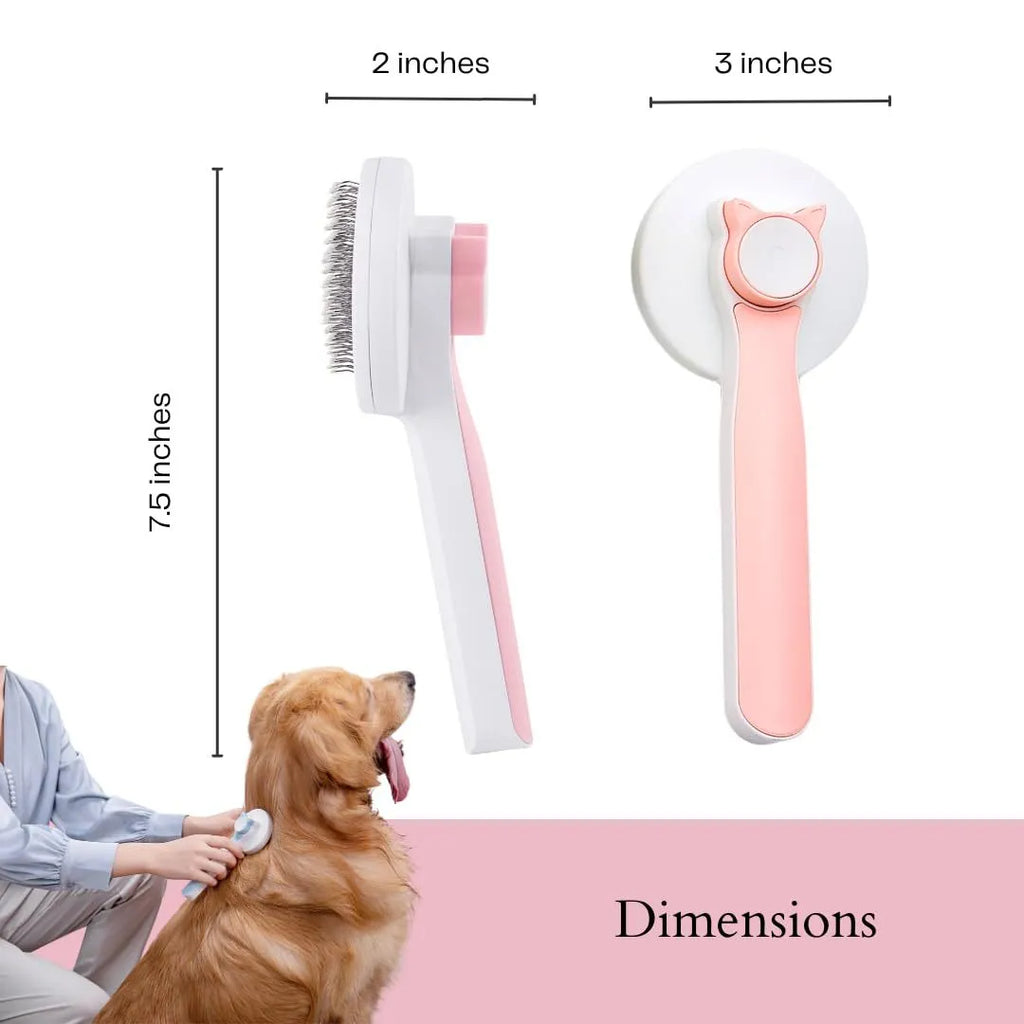 Blue self-cleaning slicker brush for dogs and cats with ergonomic rubber handle