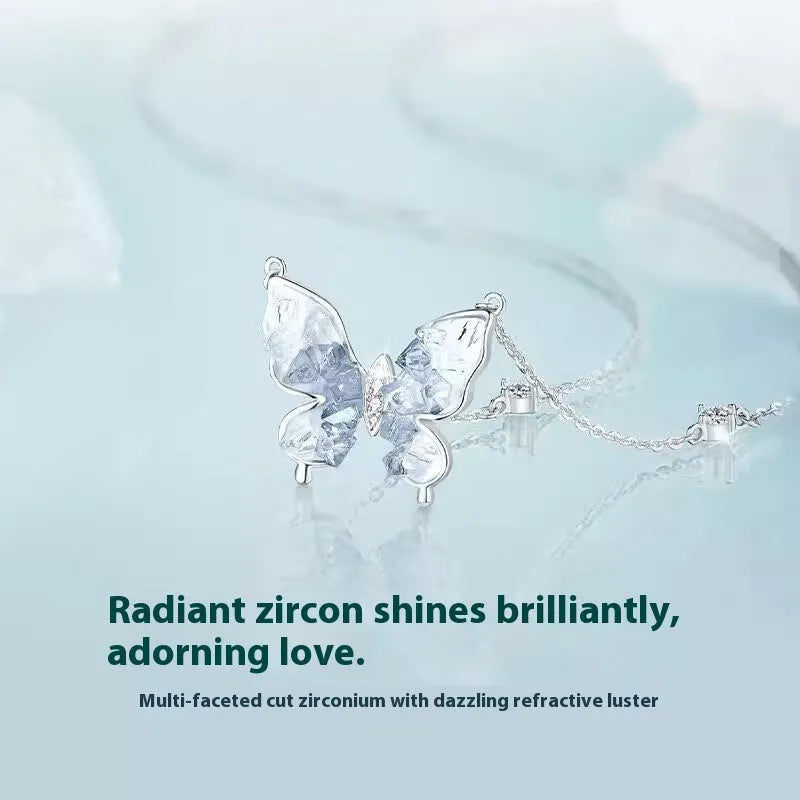 Bingyu Butterfly S925 sterling silver necklace with ice rain pendant on an adjustable O-ring chain.
