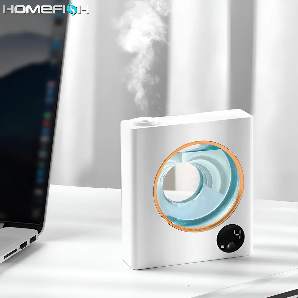 White wall mounted automatic aromatherapy sprayer with USB charging port.