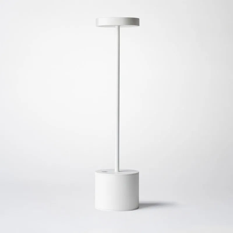 All-aluminium rechargeable LED touch desk lamp in black finish on a wooden desk