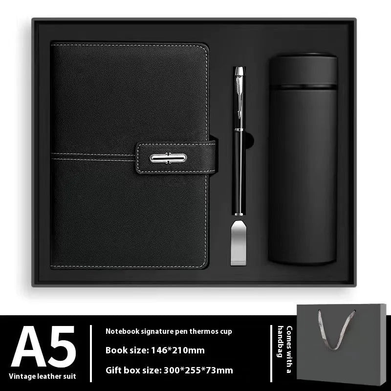 A5 size notebook with PU leather cover in various colours, showing wood-free paper inside.