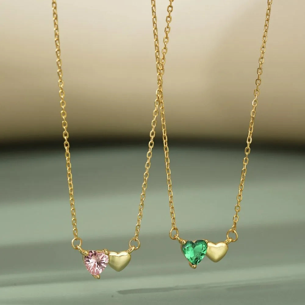 925 sterling silver heart pendant necklace with emerald zircon and peach heart for women in gold finish