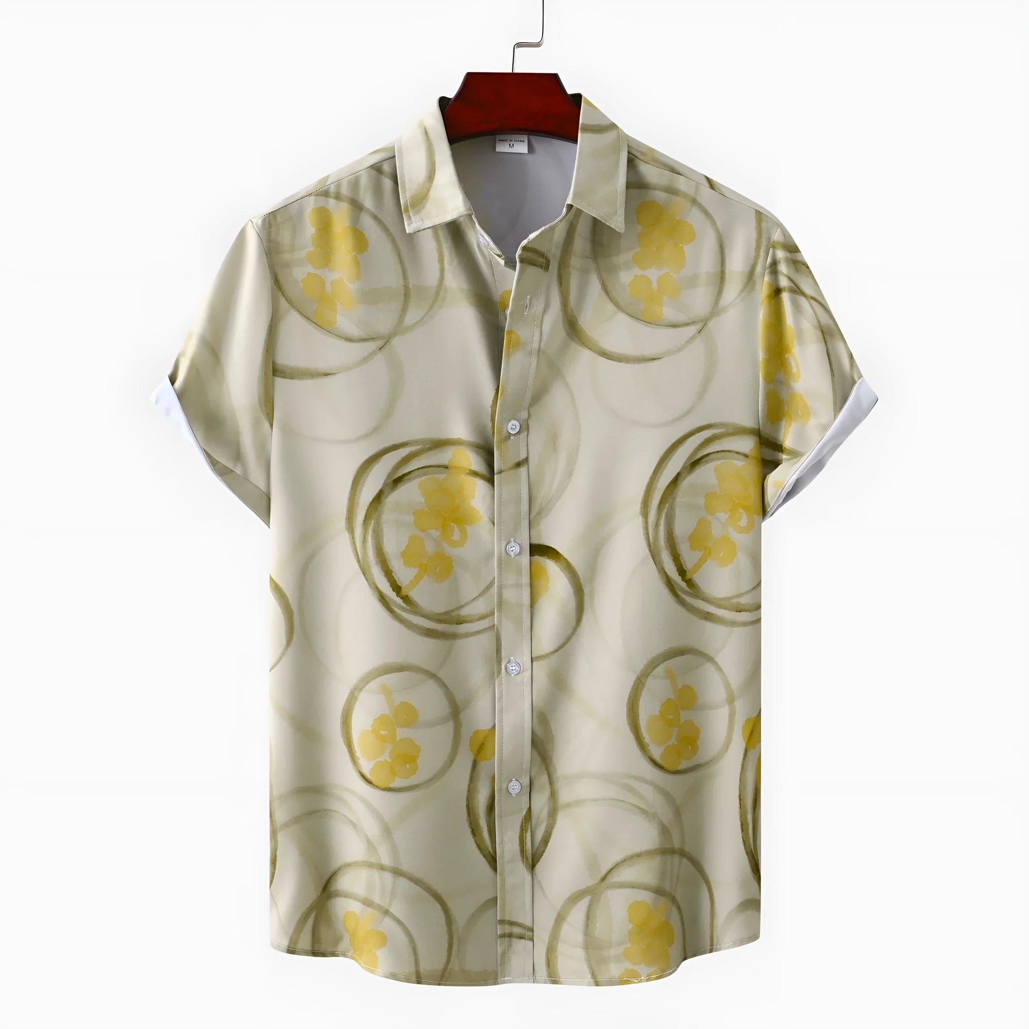 Men's loose printed short sleeve shirt in colour C244, slim fit, polyester fabric