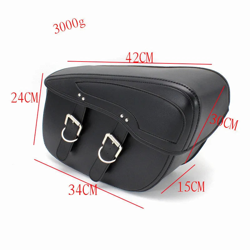 Motorcycle saddle bag retro side box in PU leather showing black and brown colour options
