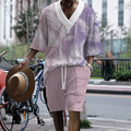 Printed drop-shoulder men's knitted short-sleeved top with matching shorts in a colour from the TH01-362 to TH01-366 range.