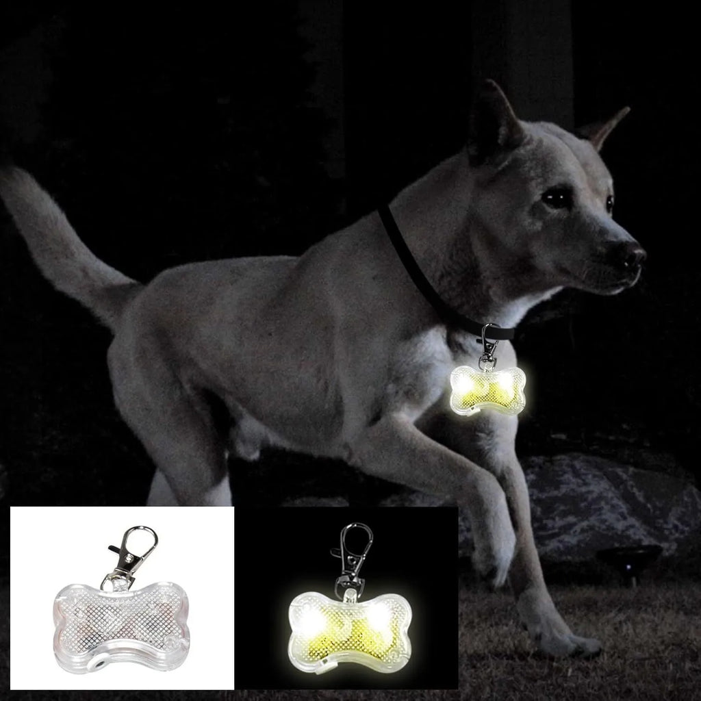 LED luminous bone pendant for pet collars in multiple colours with three light modes