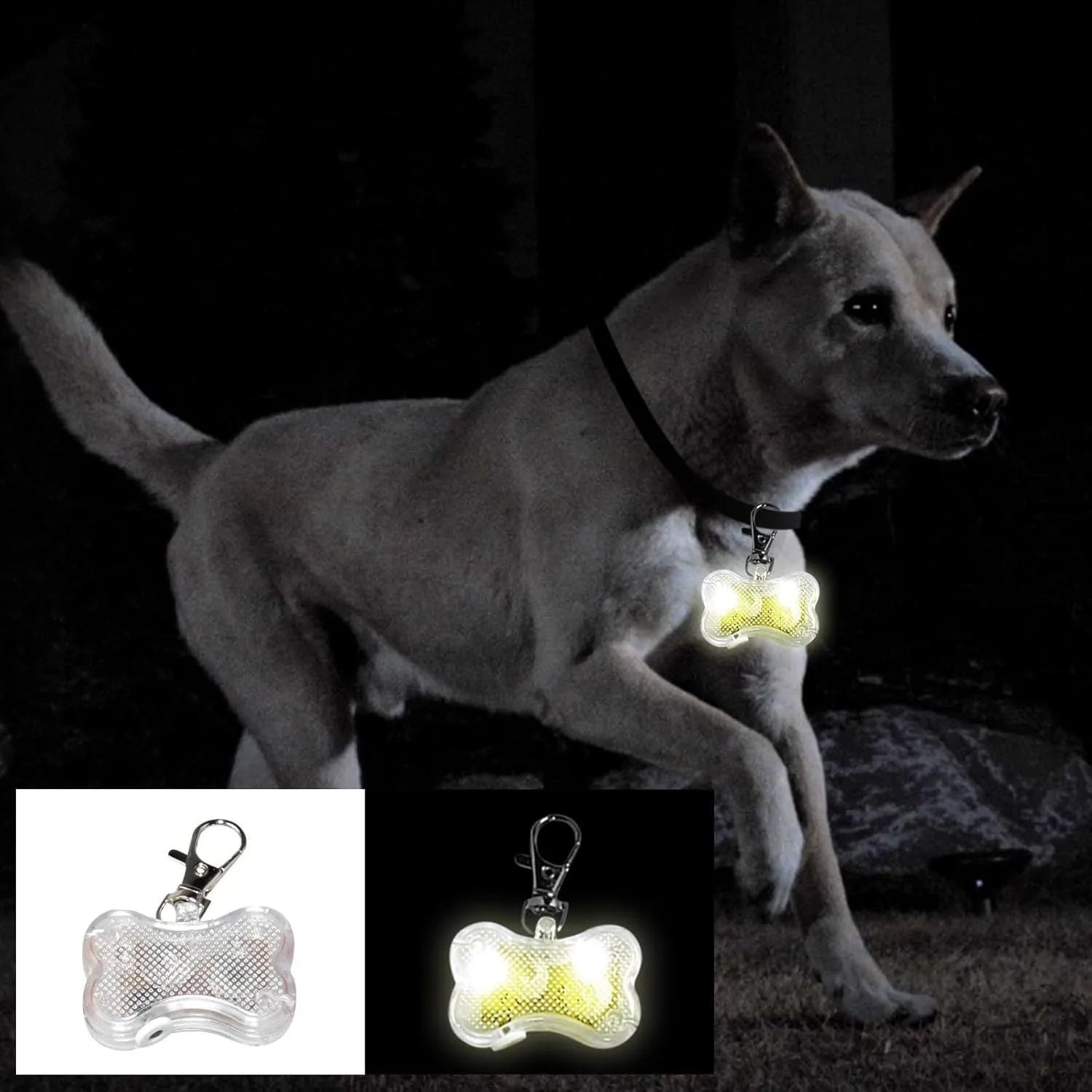LED luminous bone pendant for pet collars in multiple colours with three light modes