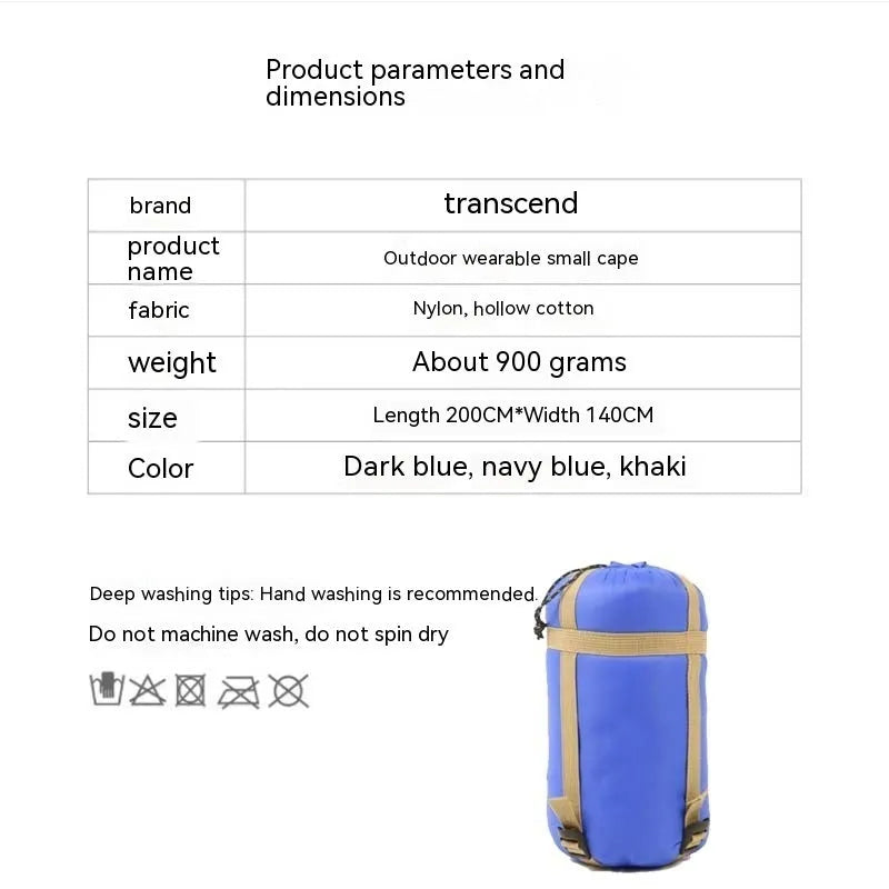 Adult wearable camping cloak sleeping bag showing grey and army green colour options