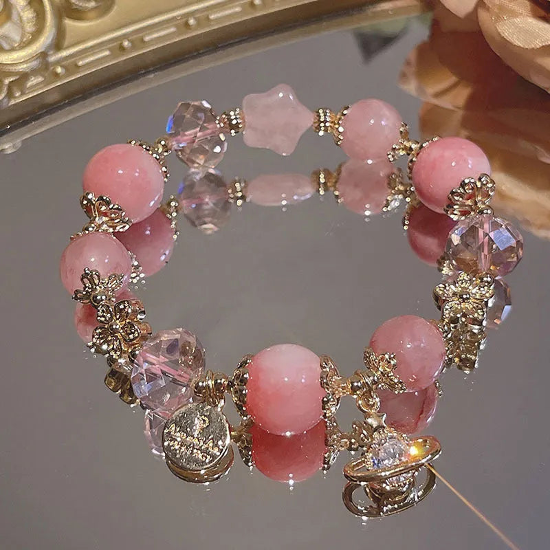 Women's galaxy colour bracelet with snowflake pendant and bow charm, alloy electroplated jewellery