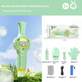 Handheld electric smoke machine toy in green with bubble water bottle, atomizer, and gloves, 25cm long
