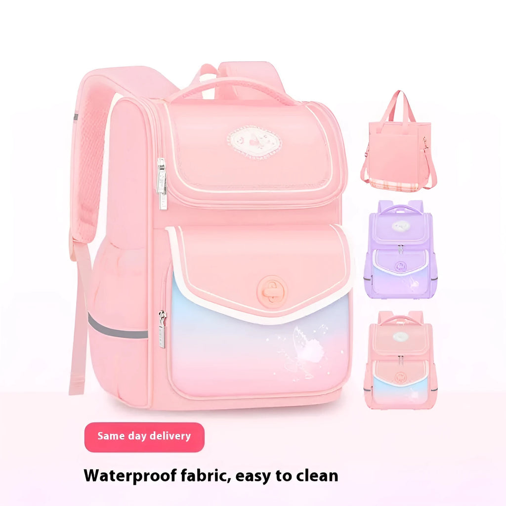 Waterproof Oxford cloth schoolbag for primary school girls in pink, purple or green colours
