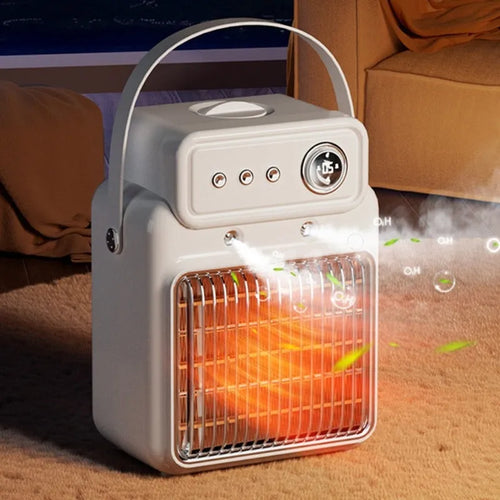 White 1200W PTC room heater with humidifying function on a tabletop.