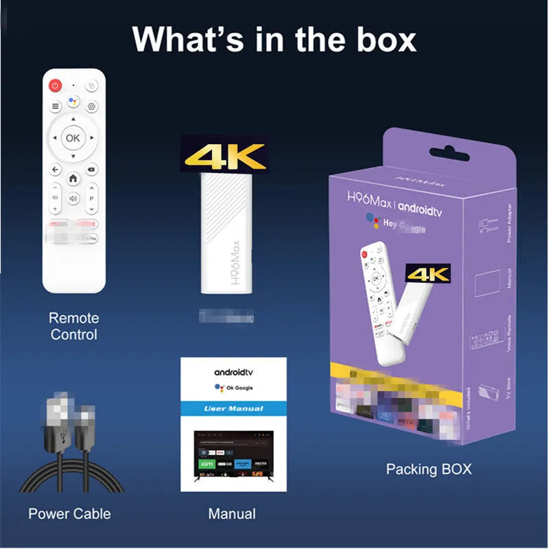 H96Max H313 set-top box with voice remote control, HDMI output, and WiFi support