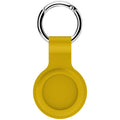 Silicone protective case for Apple AirTag with metal snap button in assorted colours on a keyring.
