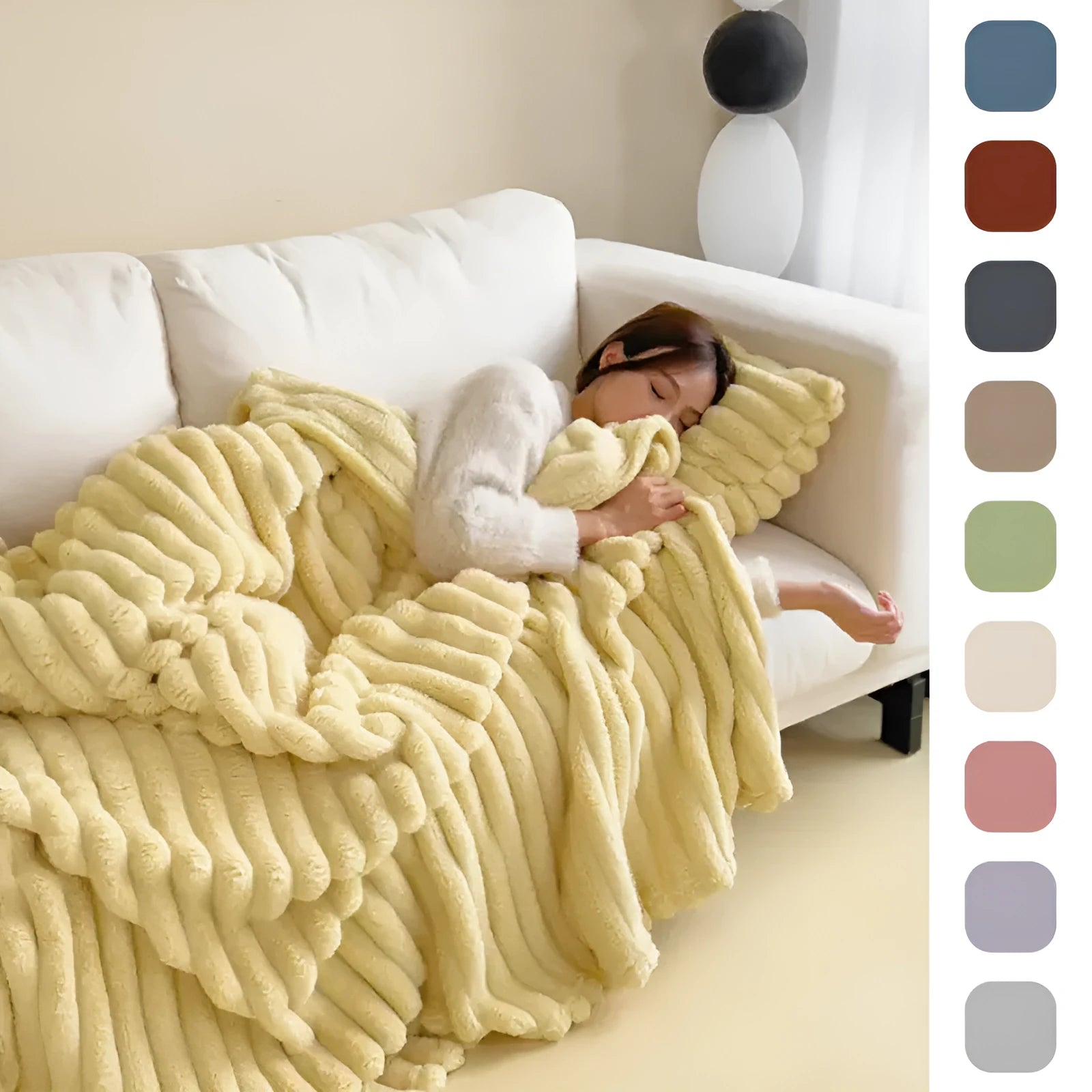 Soft Wind Bubble Velvet faux rabbit fur blanket in a solid colour, showing thick double-sided pile.