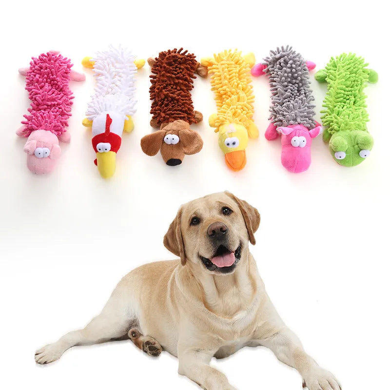 Plush horse molar dog chew toy in soft microfibre fabric, shown in various animal colour options.