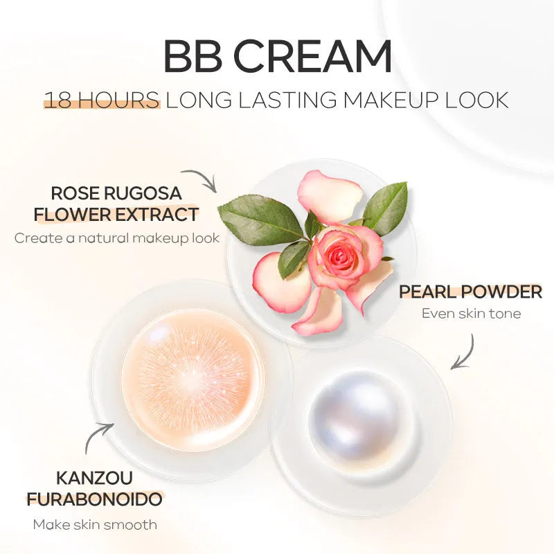 30ml tube of BB cream foundation showing nine colour shade options from ivory white to brown.