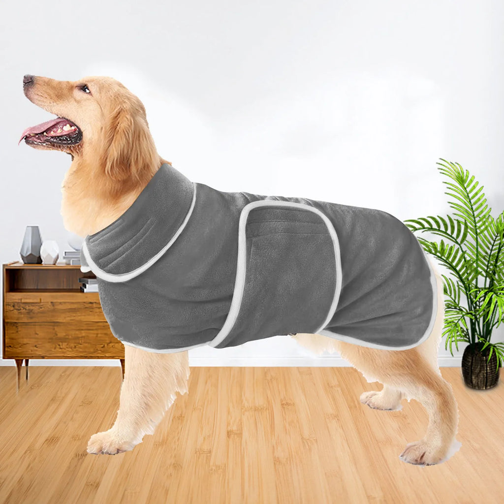 Super absorbent dog bathrobe towel outfit in six sizes for small to large dogs